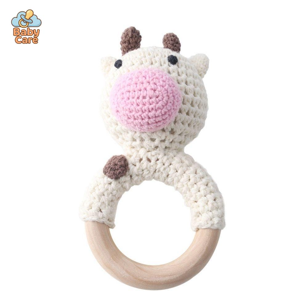 Hochet Nouveau Né Bois et Tricot Animaux Fait Main - photo 8