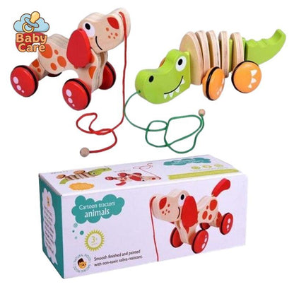 Chien et Crocodile en Bois à Tirer - vue de profil