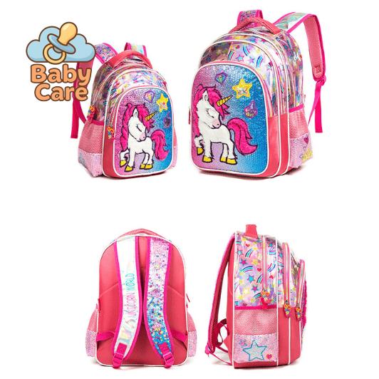 Cartable licorne sequin avec trousse - zoom sur la matière