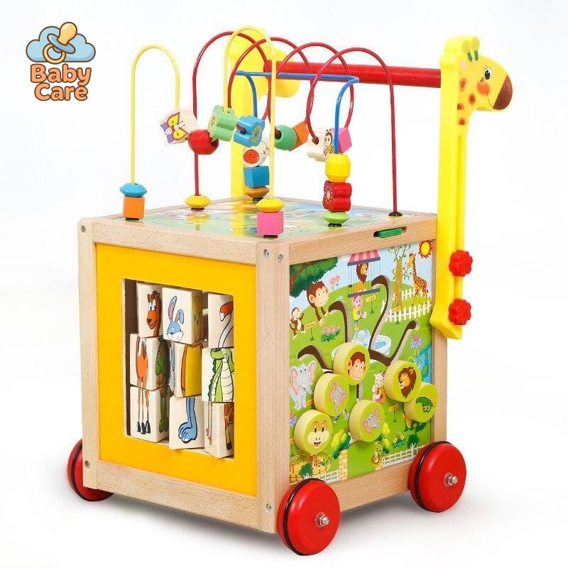 Chariot de Marche en Bois avec Jeux d'Éveil - vue de profil