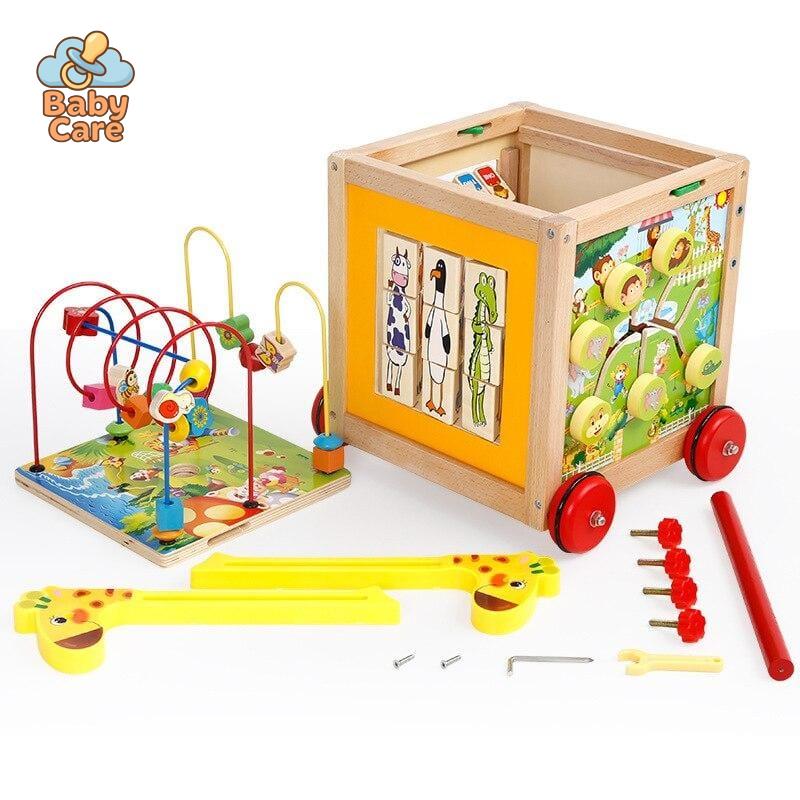 Chariot de Marche en Bois avec Jeux d'Éveil - zoom sur la matière