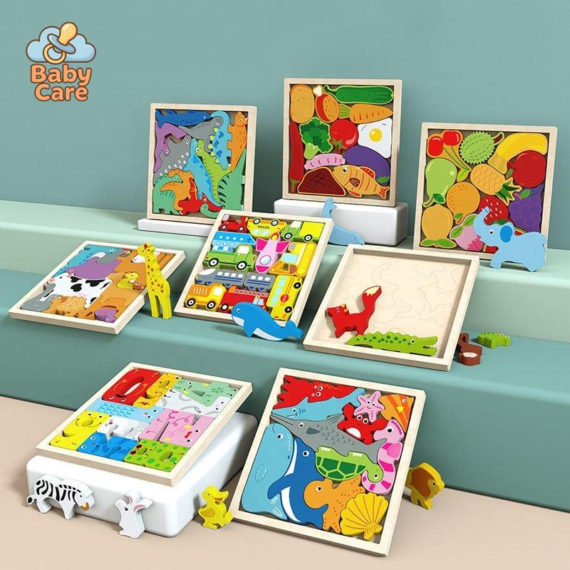 Puzzle en bois et jouets à empiler - zoom sur la matière