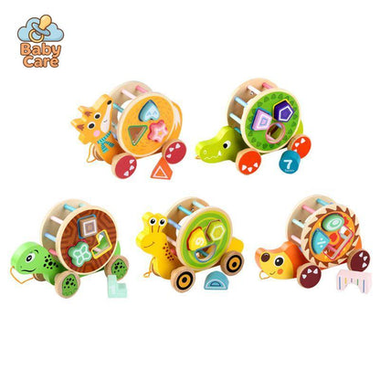 Animaux à Tirer avec Puzzle 3D en Bois - vue de profil