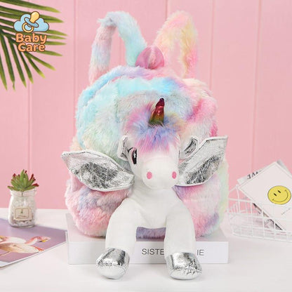 Cartable licorne peluche féérique - vue de profil