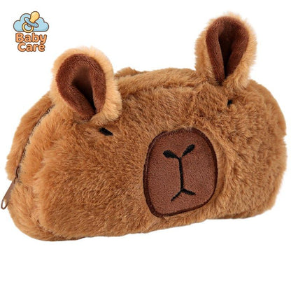 Trousse kawaii capybara en peluche - vue de profil
