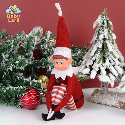 Lutin Farceur de Noël – Garçon Elfie – Peluche Elfe Rouge 40cm - vue de profil