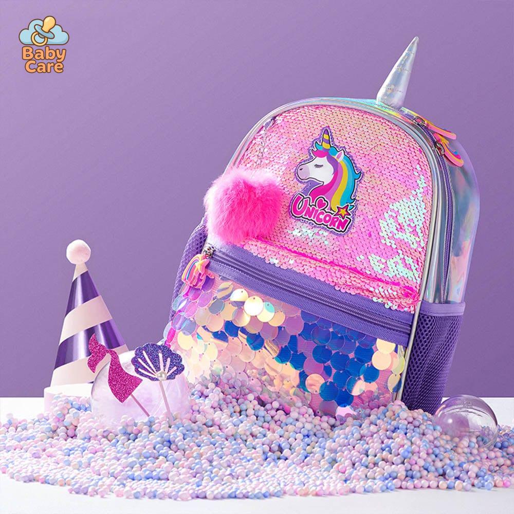 Cartable licorne à paillettes réversible - vue de profil