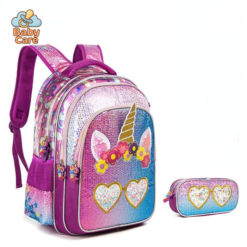 Cartable licorne sequin avec trousse - photo lifestyle