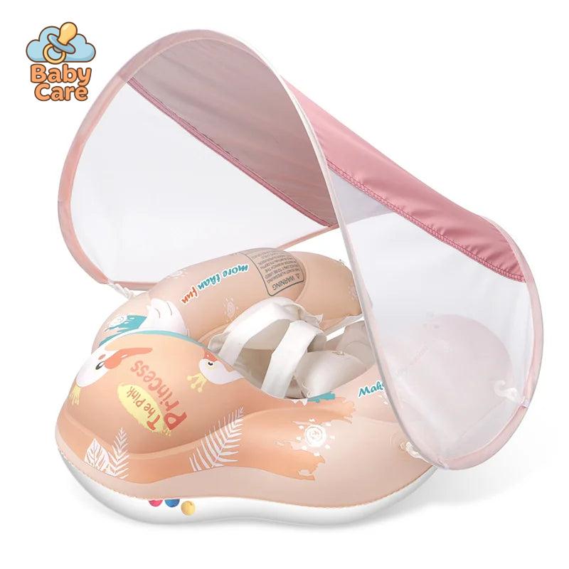 Bouée pour bébé Rose avec ombrelle – flotteur pour bébé - vue de profil