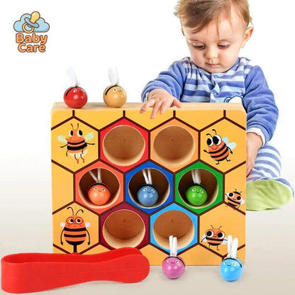 Jouet éducatif en bois ruche abeilles - zoom sur la matière