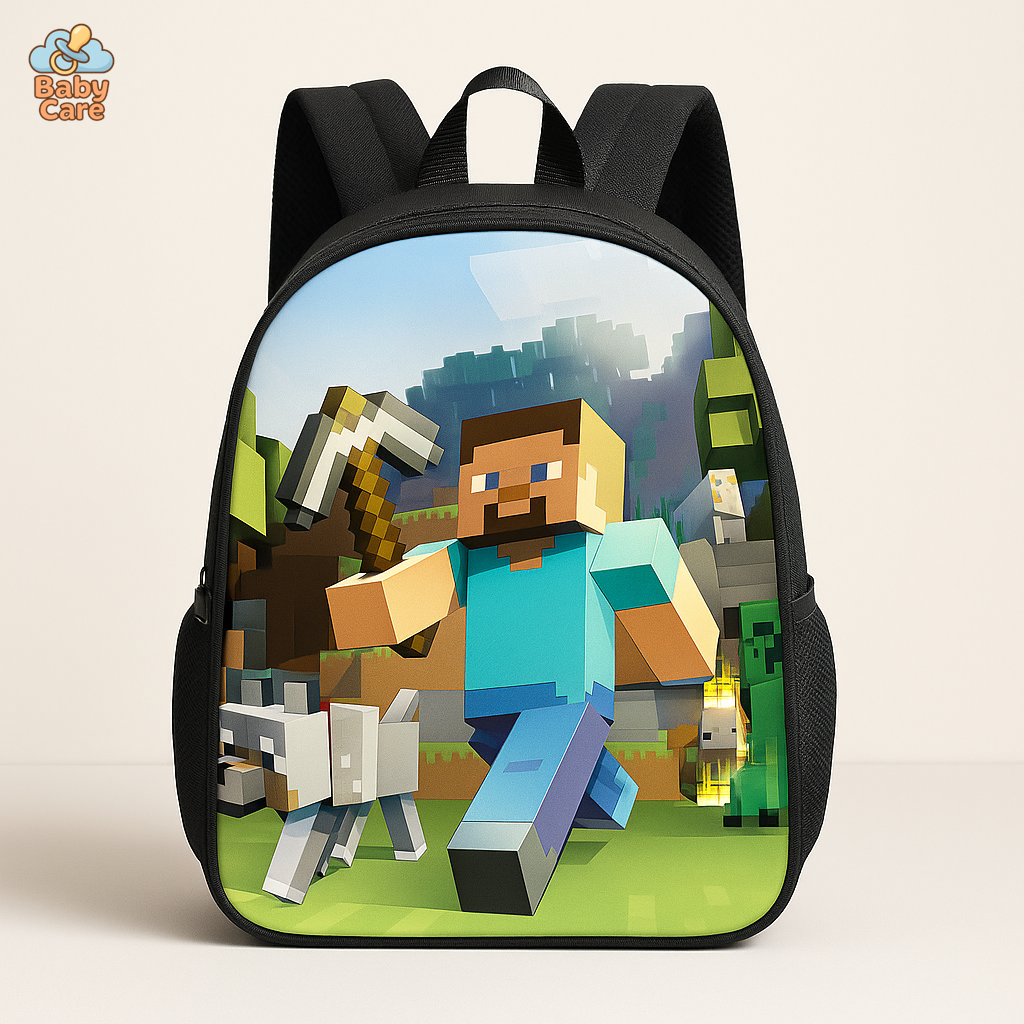 Cartable Minecraft Imprimé Jeu Vidéo - vue de face