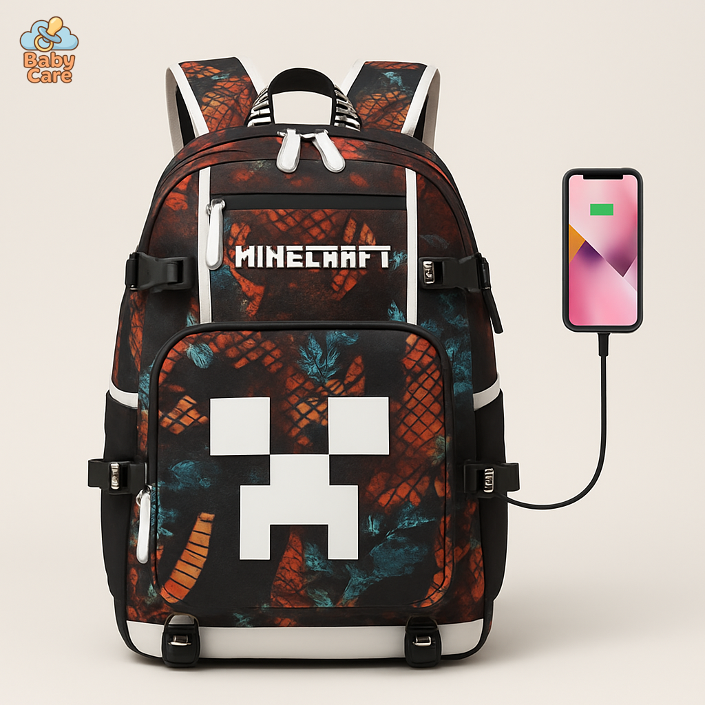 Cartable Minecraft Poches Pratiques École - vue de face