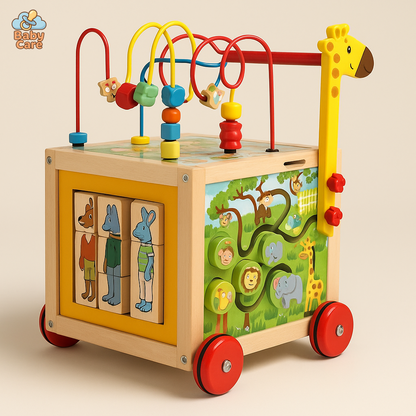 Chariot de Marche en Bois avec Jeux d'Éveil - vue de face