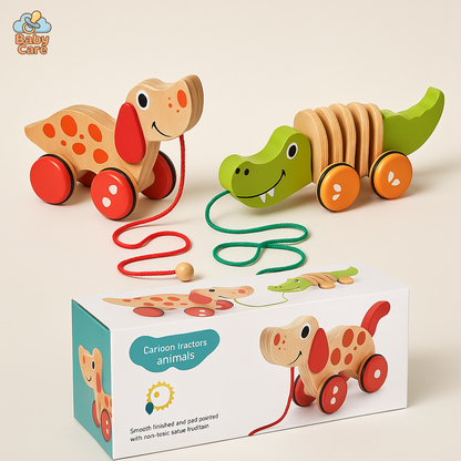 Chien et Crocodile en Bois à Tirer - vue de face