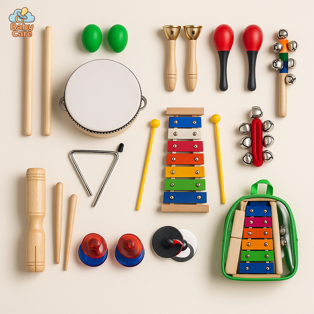 Coffret 12 Mini Instruments de Musique avec Sac à Dos |  Baby Care - vue de face