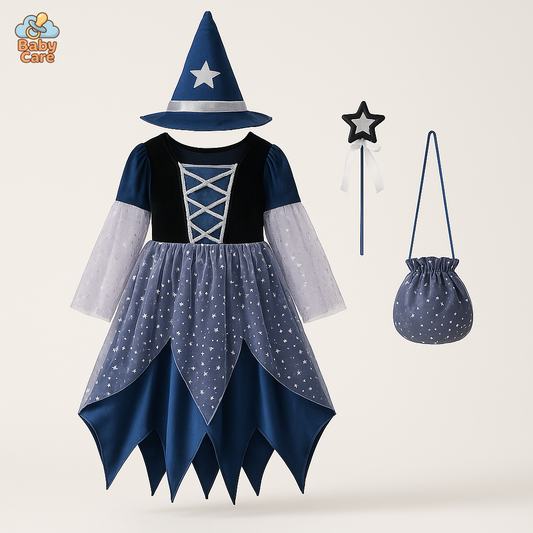 Costume de Sorcière Multicolore Enfant avec Chapeau - vue de face
