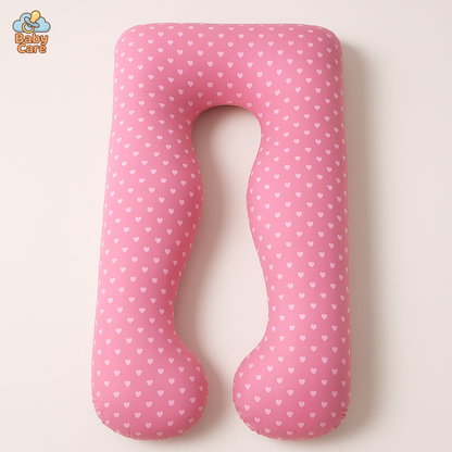 Grand Coussin de Grossesse Fuchsia avec petits cœurs - vue de face