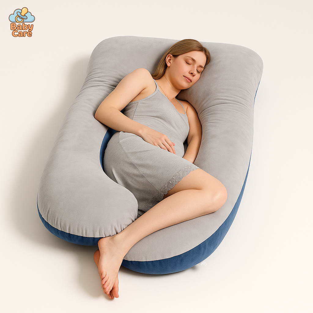 Grand Coussin de Grossesse Bleu-Gris - vue de face