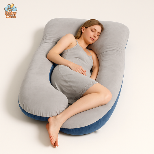 Grand Coussin de Grossesse Bleu-Gris - vue de face