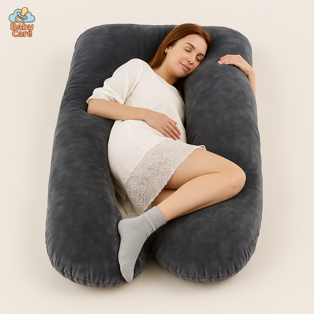 Grand Coussin de Grossesse Gris Foncé (140cm x 80cm) - vue de face