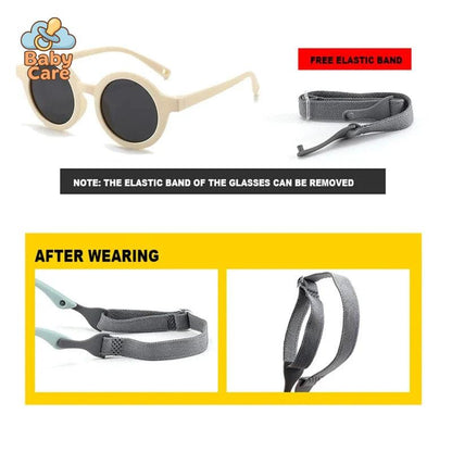 Lunettes de soleil bébé rondes avec sangle - zoom sur la matière