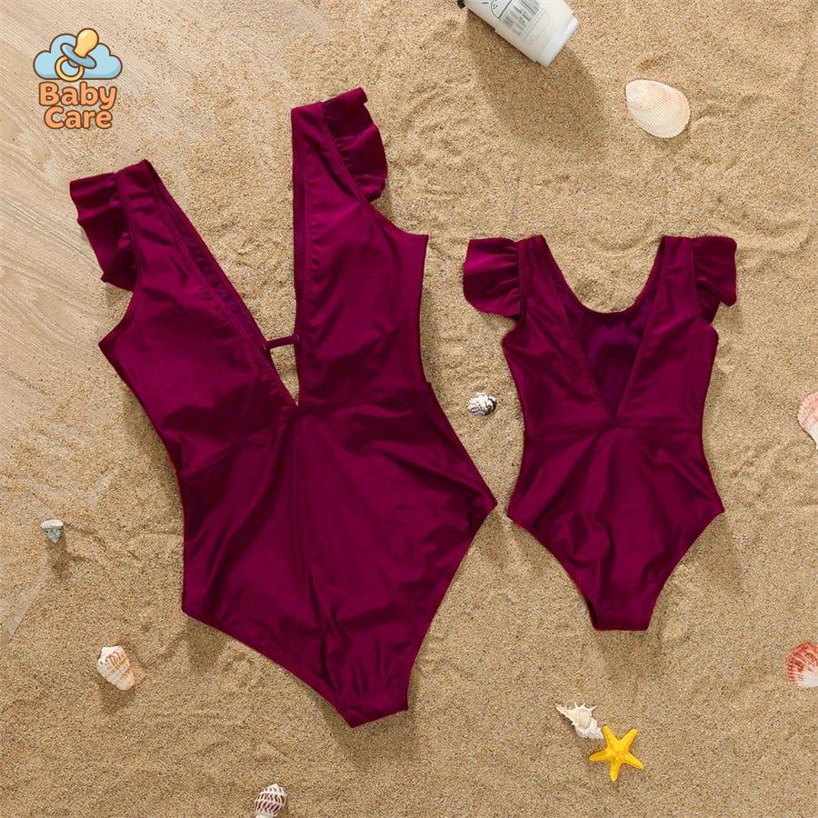 Maillot de bain assorti maman bébé fille bikini - vue de profil
