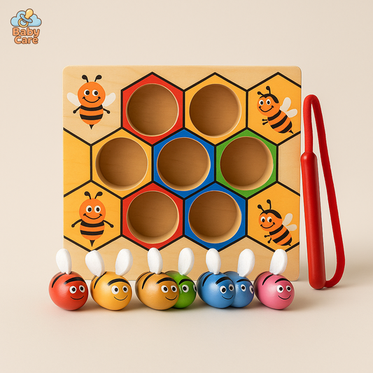 Jouet éducatif en bois ruche abeilles - vue de face
