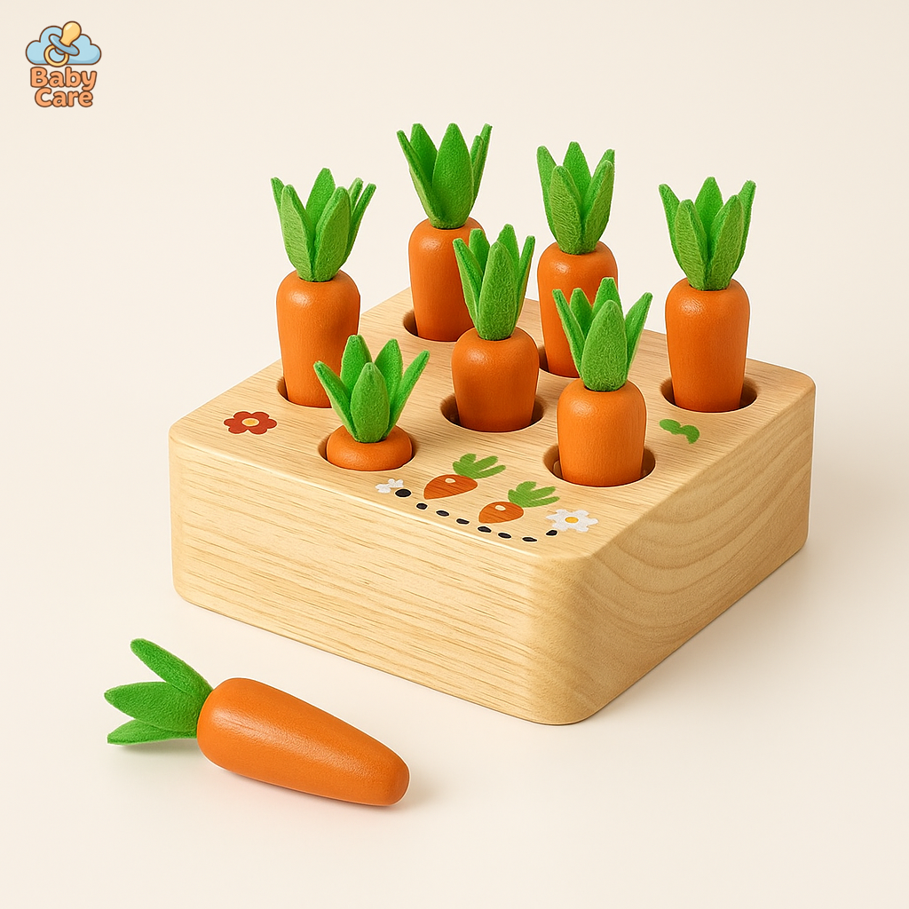 Jouets carottes Montessori en bois - vue de face
