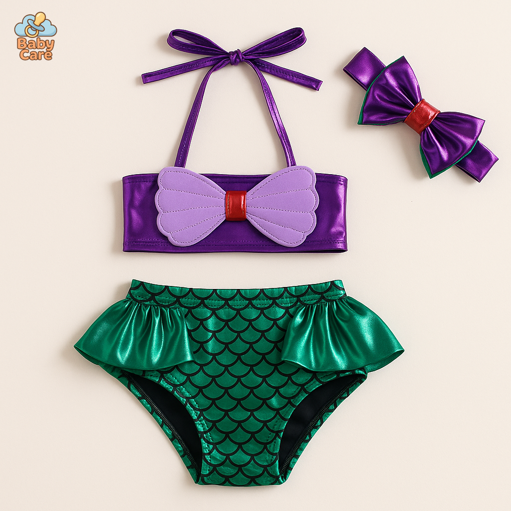 Maillot de bain bébé filles de 0 à 8 ans ensemble sirène - vue de face