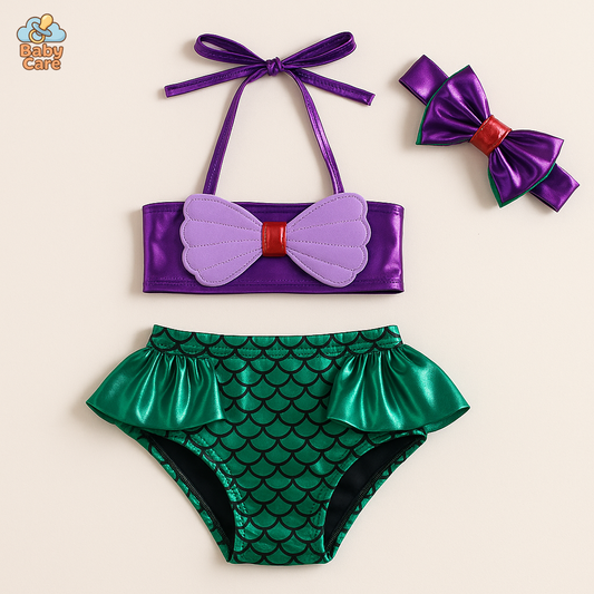 Maillot de bain bébé filles de 0 à 8 ans ensemble sirène - vue de face