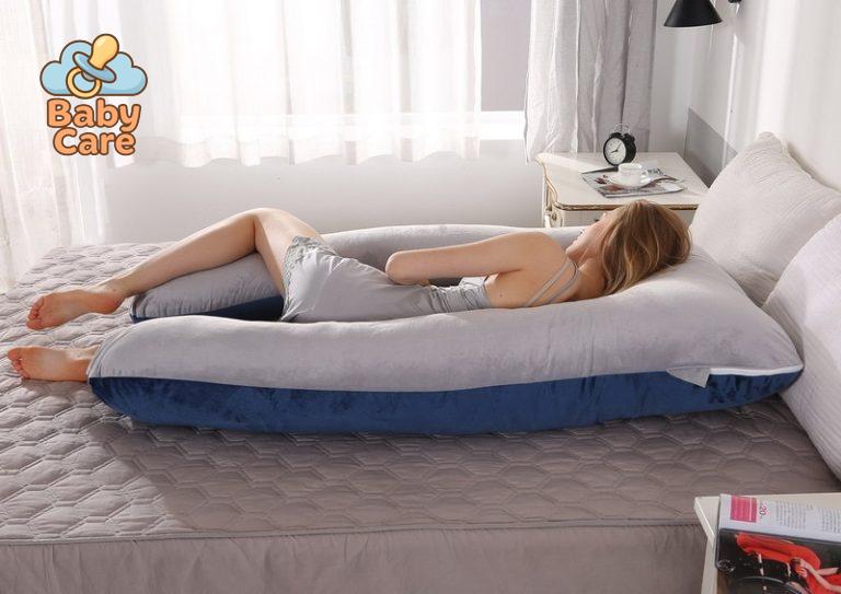 Grand Coussin de Grossesse Bleu-Gris - vue de profil