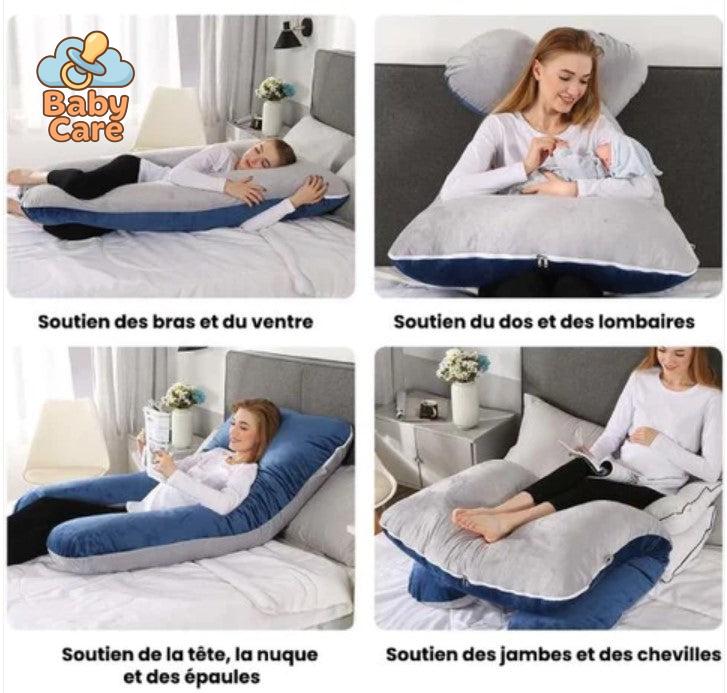 Grand Coussin de Grossesse Bleu-Gris - détail du produit