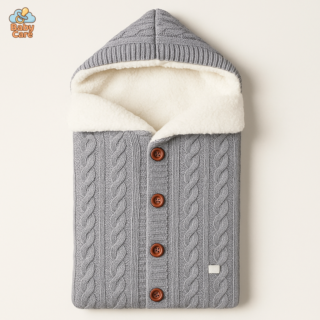 Nid d'ange bébé tricot à boutons - vue de face