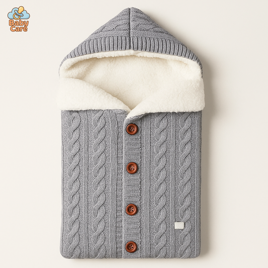 Nid d'ange bébé tricot à boutons - vue de face