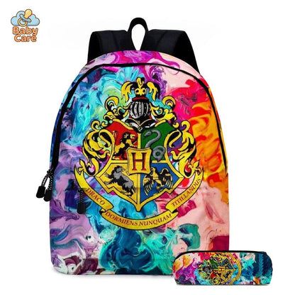 Cartable Harry Potter Coloré avec Trousse - vue de profil
