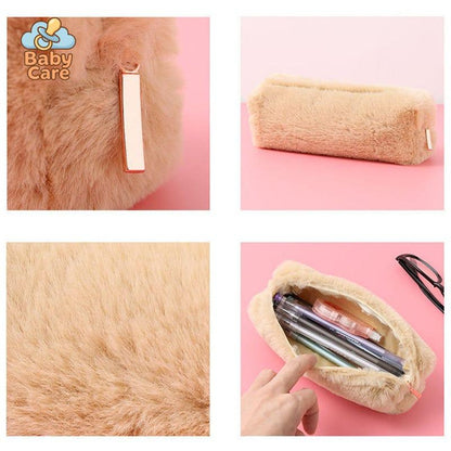 Trousse kawaii colorée en peluche - zoom sur la matière